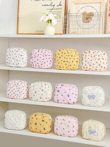 1 Pc Mini Floral Print Coin Purse Cute Cherry Pattern Makeup Pouch Portable Lipstick Storage Bag Soft Fabric Sanitary Pad Storage Bag Girly Wallet Purse Foam Quilted Make Up Bag Small Items Organizer Bag Charger Organizer Bag Headphone Organizer Bag Pink Bow Knot Travel Cosmetics Bag Mini Bag Coin Purse Napkin Pouch For Girl Purse Essentials Perfect Gift For Back To School Birthday Gifts Gifts Dorm Supplies School Supplies