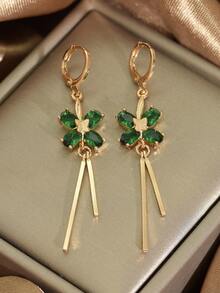 زوج من الأقراط الخضراء على الطراز الشرق أوسطي، قلادة بتصميم أربع ورقات البرسيم مطلية بالذهب عيار 18 قيراط مع شرابة، مناسبة للارتداء اليومي للنساء، الزفاف، الحفلات، السفر، المناسبات