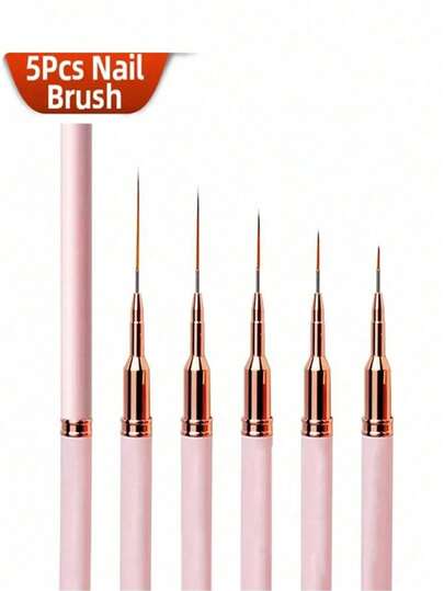 5pcs French Manicure Stripe Nail Art Painting Brush Set, UV Gel Nail Liner Brushes Kit,Travel,Travel Essential,Valentine's Day,Cheap,Travel Makeup Brush,Gifts For Women,Makeup Artist,Professional Complete Makeup Kit