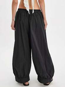 Women's Casual Cotton Linen Baggy Pants With Drawstring Elastic Waist Relax Fit Lantern Trouser With Pockets Daily Streetwear - màu đen - Xem 3