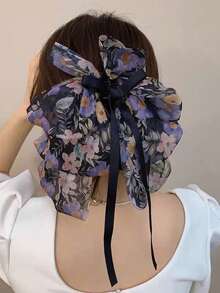 1 Pezzo Fermaglio per capelli grande da donna con stampa floreale bianca e nera, eleganti fermagli per capelli, accessori per capelli invernali, moda fermagli per capelli estivi - floreale blu - Visualizzare 6