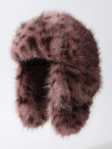 1 pieza Gorro de trampero de mujer con estampado de leopardo de piel sintética, gorro cálido y grueso con protección para las orejas, a prueba de viento, de felpa para otoño/invierno, ciclismo al aire libre, esquí, accesorio de moda diario