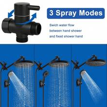 4 模式手持花洒套装，经典美式风格，配备高压方形雨淋花洒头和分水器，抛光 ABS 材质，全身覆盖，无需用电，花洒组合 - 黑色 - 查看 3