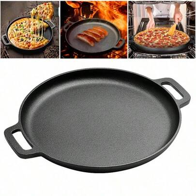 Non-Stick Cast Iron Pizza Pan Flat Pancake Griddle BBQ Skillet Cooking Plate Pan