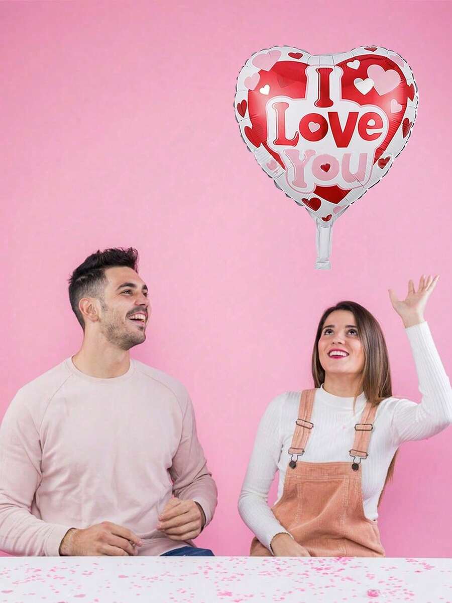 100pcs Heart-Shaped Aluminum Foil Balloons Heart Wedding Printed Aluminum Foil I Love You Balloons