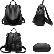 Women's Backpack Leather Waterproof Anti-Theft Luxury Bag Fashion Casual Stylish Travel Work Zipper 3 Adjustable Straps Lightweight Reinforced School College - 黑色 - 查看 2