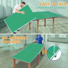 6-9ft Mid-Size Foldable Table Tennis Table Top, Portable Ping Pong Table Board For Indoor Games - Green - View 4