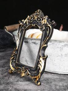 1 件树脂材质欧式 3D 花卉图案黑色椭圆形道具相框，适用于摄影道具、微型房屋装饰、万圣节装饰