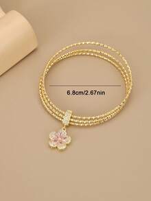 1 件可爱粉色方晶锆石 5 瓣花不锈钢手链，女士配饰，送给她、爱人、朋友、伴娘、派对的礼物（手链配件可拆卸和互换） - 粉色 - 查看 3