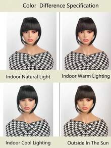 Perucă cu clips cu breton francez 1 buc, perucă sintetică densă și naturală, păr drept cu perciunii, potrivită pentru femei blonde, 15 cm, cu agrafă de păr, agrafă de păr, agrafă de păr