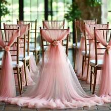 5件/2件套优雅雪花婚礼椅背装饰，半透明薄纱，花卉图案 - 适用于婚礼、派对、教堂和浪漫装饰；绝佳礼品之选 - 彩色 - 查看 5