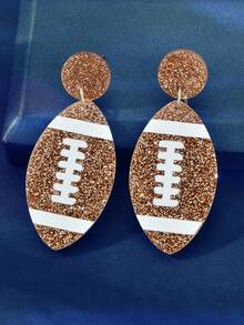 1对运动风棕色橄榄球设计亚克力吊坠耳环，适合派对、日常、学校佩戴 - 彩色 - 查看 2