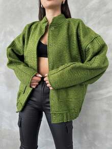 New Fashionable Loose Casual Jacket For Women, Y2K Style Stand Collar With Hidden Buttons, Autumn/Winter - màu xanh lá - Xem 9