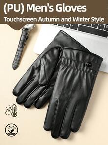 1 par de guantes cálidos para hombre para otoño/invierno, forrados térmicos, material de PU, con dedos compatibles con pantalla táctil, adecuados para ciclismo al aire libre, conducción, uso diario - Estilo F - Ver 16