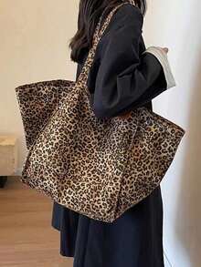 Bolso de mano con estampado de leopardo marrón de moda, bolso de hombro de gran capacidad, bolso perfecto para llevar debajo del brazo para ir al trabajo - Marrón - Ver 4