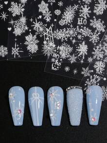2片装闪亮白色雪花圣诞美甲贴纸，冬季雪景HOHO字母糖粉雪花美甲贴，圣诞新年美甲设计装饰，美甲用品 - 彩色 - 查看 2
