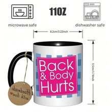1pc Funny "Back & Body Hurts" Ceramic Coffee Mug - White Cup With Bold Pink Lettering & Blue Stripes, Non-Slip Base, Dishwasher  - Office, Home, Halloween, Christmas, Valentine'S Gift - Humorous Cup For Hot Beverages & Everyday Use, Office Drinkware, Playful Design, Smooth Finish, Novelty Drinkware, Office Workers,  Cup, Items For Optometrist, Quilt Quote Mug, Optometry, Lens Coffee Cup, Optics And Optometry, Nicu, Pan Flag She/They, Coffee Mug, Cup And - Navy - 查看 4