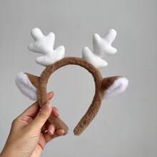 1 Pair Christmas Snowflake Deer Ear Headband Cosplay Accessory, Faux Fur Antler & Reindeer Ear Headband, Cute & Elegant Snowflake Reindeer Headband