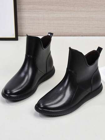 1 Pair Korean Style Women's Short Waterproof Rain Boots, Anti-Slip, Warm, Suitable For Rainy Days, Car Washing, Kitchen, Thick & Durable Rubber Boots