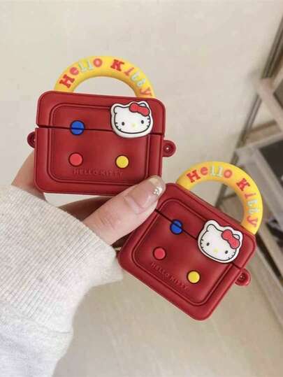 Sanrio 1pc Vintage Red Kitty Cat Handbag Style Protective Case Compatible With Apple 1/2/3/4, Pro 1/2, Cute Cartoon Silicone Anti-Drop Cover (Earphones Not Included)