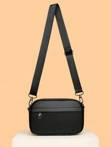 Men's Sling Bag, Fashionable Small Square Shoulder Bag, PU Leather High-End Casual Lightweight Sling Bag, Adjustable Square Strap, Essential Travel Organizer Bag For Summer Valentine'S Day Phone Bag - Black - View 9