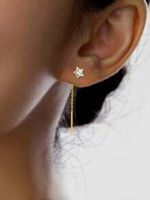 ELSEDES 1 Pair Fashionable Minimalist S925 Sterling Silver Inlaid Sparkling Star Gemstone Earrings, Highlighting Stylish Charm, Quality Jewelry, Suitable For Women's Daily And Party Outfits - Gold - View 2