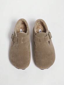 新款秋季时尚乐福穆勒拖鞋，毛绒鞋 - 卡其色 - 查看 3