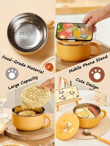 Cute Kitchen 1/2個 1200ml 即食麵碗 SUS304不鏽鋼，可愛卡通動物，可攜式碗－手機支架設計，可用於食用即食麵、水果、沙拉、義大利麵，感恩節、開學季，送給他人的可愛禮物 - 彩色 - 查看 4
