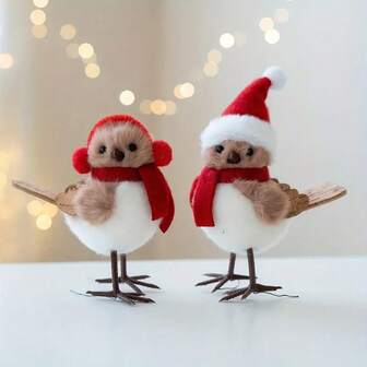 1/2/3件套手工可爱毛绒鸟装饰品 - 红色圣诞帽和蓬松的白色羽毛，圣诞树装饰品，节日家居装饰品（圣诞节、新年、生日派对），创意礼物，户外圣诞装饰品，柔软布艺装饰品，派对主题设计。