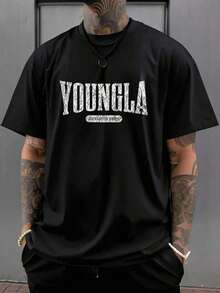 LZJSHOP2-Men'S  Youngsters Graphic Tee - Red Casual Crew Neck T-Shirt With Bold "YOUNGLA" Print, Short Sleeves, Lightweight Polyester Fabric, Perfect Gift For Summer, Everyday |        Casualwear |       Glossy Texture - 黑色 - 查看 6
