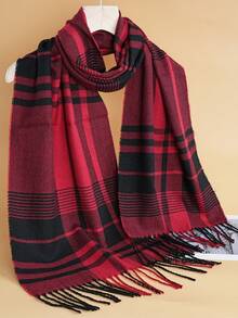 1 件男女通用时尚印花流苏围巾，180 * 30 厘米格子披肩围巾，男士经典商务围巾 - 多色 - 查看 1