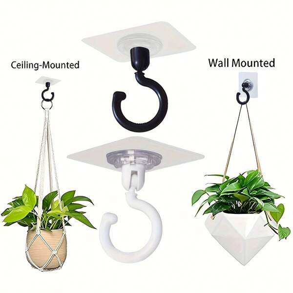 1/2 pezzi Ganci adesivi per soffitto rotanti - Ganci pratici montati a parete senza foratura per appendere piante, lanterne, campanelli eolici, baldacchini, zanzariere - Stile tradizionale, facili da installare, ganci adesivi in plastica per decorazione del soffitto
