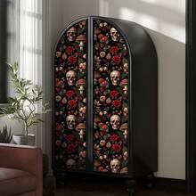 1Roll Halloween Gothic Style Wallpaper, Red Rose Skull Butterfly Seamless Splicing PET Wall Sticker, Removable No Glue Residue Contact Paper, - Multicolor - View 9