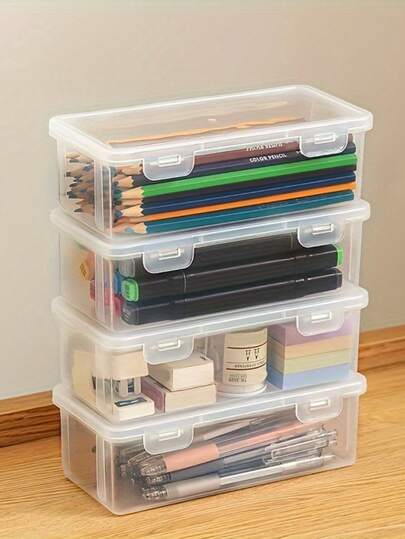 4pcs Stationery Storage Boxes-Large-Capacity Transparent Containers For Pencils, Colored Pencils, Kids' Crayons & Sketching Pens, Dual-Purpose As Pen Cases, Ideal Desk Organizers For Home Office And School, DIY Projects, Craft Supplies, Portable And Visible Tray Sets For Easy Access And Neat Display, Maximizes Workspace Efficiency And Keeps Supplies Ready For Daily Use
