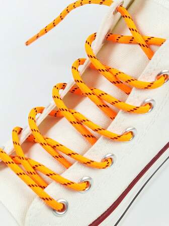 1 Pair Polyester Geometric Pattern Shoelaces, Versatile For Vacation And All Seasons