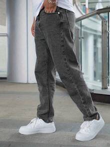 男士休闲修身紧身牛仔裤 - 适合所有季节 - 深灰色 - 查看 4