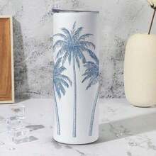 20oz Stainless Steel Insulated Water Bottle Tumbler With Lid & Straw - Palm Trees Tropical Blue Sketch Design, Reusable  Party Cup For Coffee, Tea, Cold Drinks, Perfect Gift For Birthdays, Holidays, And Special Occasions, Best For Christmas,Halloween - 1PC - View 4