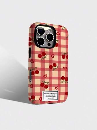 1pc Colorful Plaid Cherry Heart Full Coverage 2-In-1 Detachable Soft & Hard Phone Case Compatible With Apple 17/16/15/14/13/12/11 Series, Suitable As Gift For Boyfriend/Girlfriend