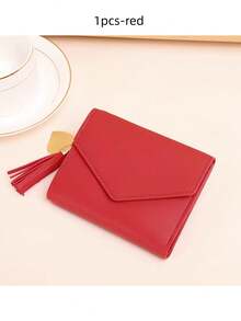 这款可爱的流苏装饰钱包采用人造皮革制成，具有多功能设计，包括女士短款钱包、零钱包、翻盖卡包和信封式布局，使其成为情人节和圣诞节的完美理想礼物。 - 彩色 - 查看 12