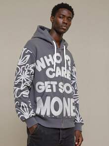 Men's Casual Personalized Daily Letter Printed Zipper Hooded Men's And Women's Loose Y2K