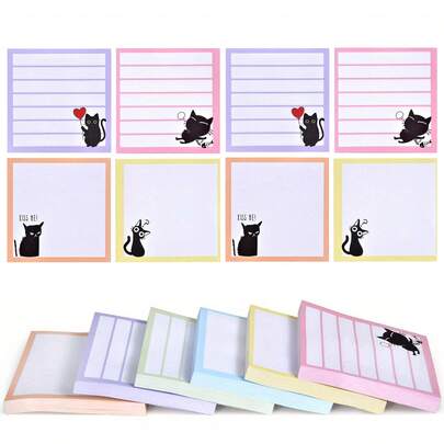 Sticky Notes 3x3 Cute Self-Stick Notes,1/4 Packs Funny Black Cat Notepad For Cat Lover Gift, Cute Cat Office Supplies, Easy Post Sticky Notes
