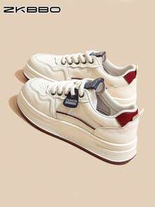 ZKBBO Women's Flat Casual Shoes, PU Material, Minimalist Design, Versatile, Lightweight & Comfortable Skate Shoes For Students, All Season