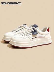 ZKBBO Women's Flat Casual Shoes, PU Material, Minimalist Design, Versatile, Lightweight & Comfortable Skate Shoes For Students, All Season