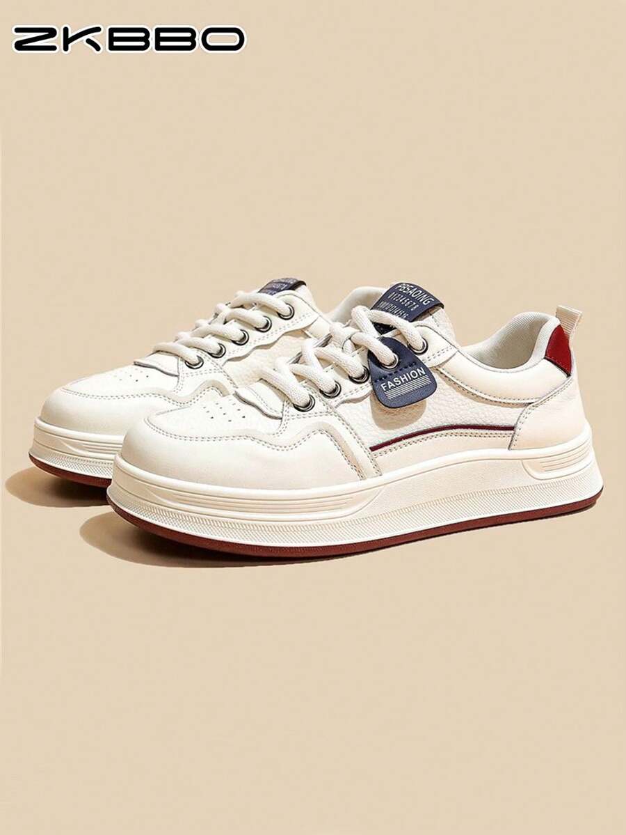 ZKBBO Women's Flat Casual Shoes, PU Material, Minimalist Design, Versatile, Lightweight & Comfortable Skate Shoes For Students, All Season