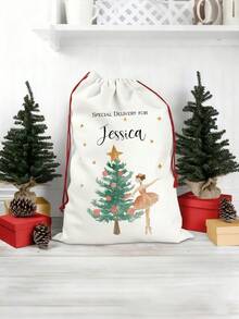Sac de Crăciun personalizat cu nume personalizat, cu zână cu prune de zahăr, balerină, spărgător de nuci, ciorap de Crăciun vesel, decorațiune de Crăciun, cadou de familie, prieten, geantă de jucării, Crăciun, multifuncțional, durabil, ornamental, reutilizabil, rafinat, elegant - Multicolor - Vizualizare 6