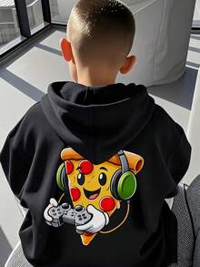1pc Tween Boy Thermal Lined Thick Warm Sweatshirt, Young Student Clothing, Suitable For Kids Autumn/Winter Long Sleeve Top - Black - View 5