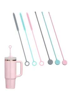 Silikonstrohhalm-Reinigungsbürste, wiederverwendbare Strohhalm-Reinigungsbürste mit biegsamem Stahlkern, extra lange weiche Flaschenbürste zum Reinigen von Glasstrohhalmen, zum Säubern von Spalten