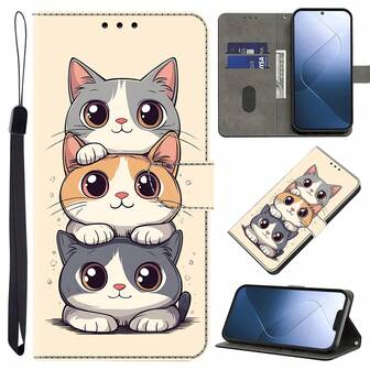 GLANDOTU Funda de teléfono tipo cartera de piel sintética (PU) adecuada para Galaxy, Apple Redmi y otros dispositivos. Presenta diseños en relieve de tres adorables gatitos. Diseño con cierre magnético e incluye funcionalidad de soporte y ranuras para tarjetas incorporadas.
