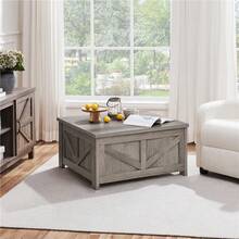 Butterslay 1pc Farmhouse Lift-Top Coffee Table With Flip Top, Storage Table With Hidden Compartments, Center Table For Small Space, Guest Room, Living Room, Apartment - Xám - Xem 10
