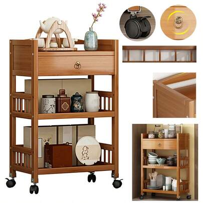 Soporte Para Microondas De 3 Niveles, Carritos Utilitarios Rodantes Con Cajón, Mesa Auxiliar De Madera Con Ruedas, Barra De Servicio Rodante De Tres Capas, Retro Organizador De Estante Para Panaderos, Mesa Auxiliar Moderna Para Restaurante, Hotel, Dormitorios